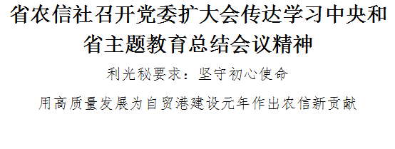 省农信社召开党委扩大会传达学习中央和省主题教育总结会议精神