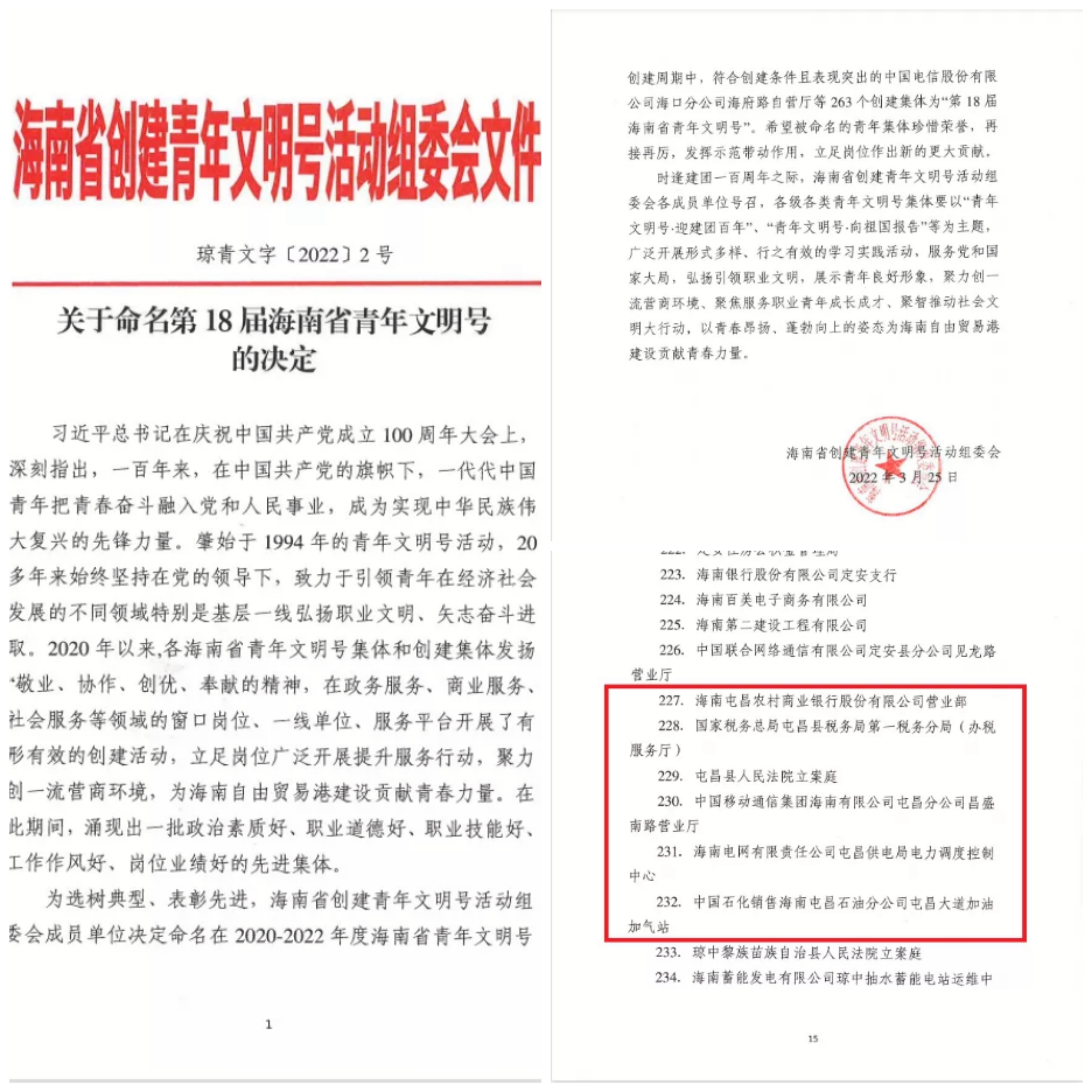 屯昌农商银行营业部获评第18届海南省“青年文明号”称号