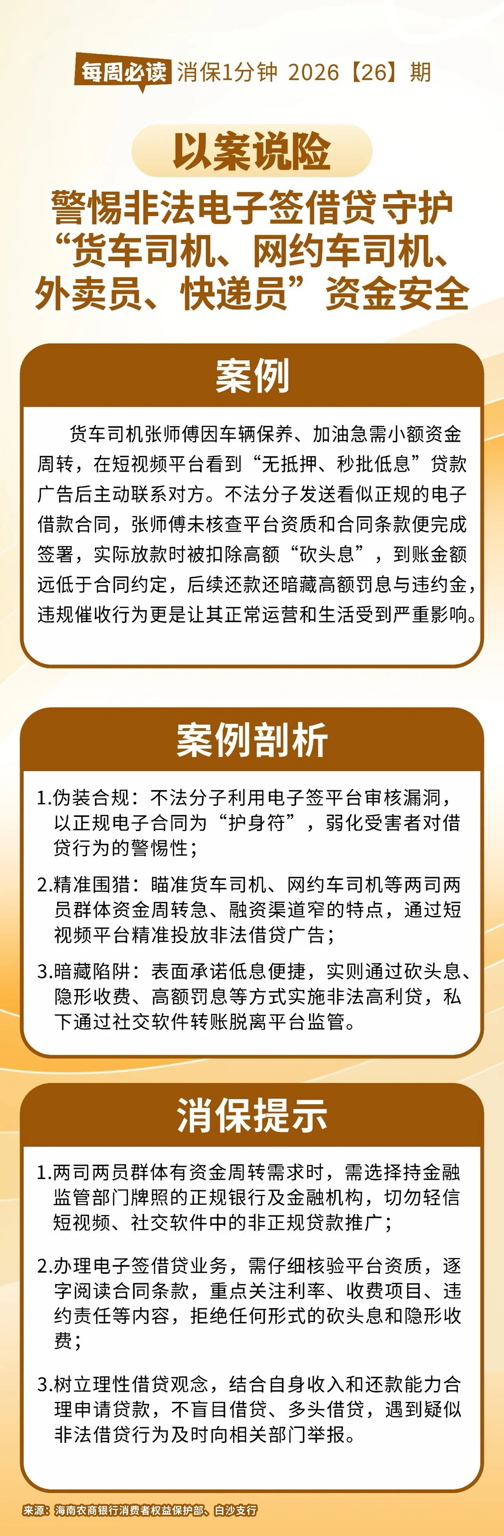 [HAI消保] 2026[26]期  以案说险警惕非法电子签借贷 守护“货车司机、网约车司机、外卖员、快递员”资金安全