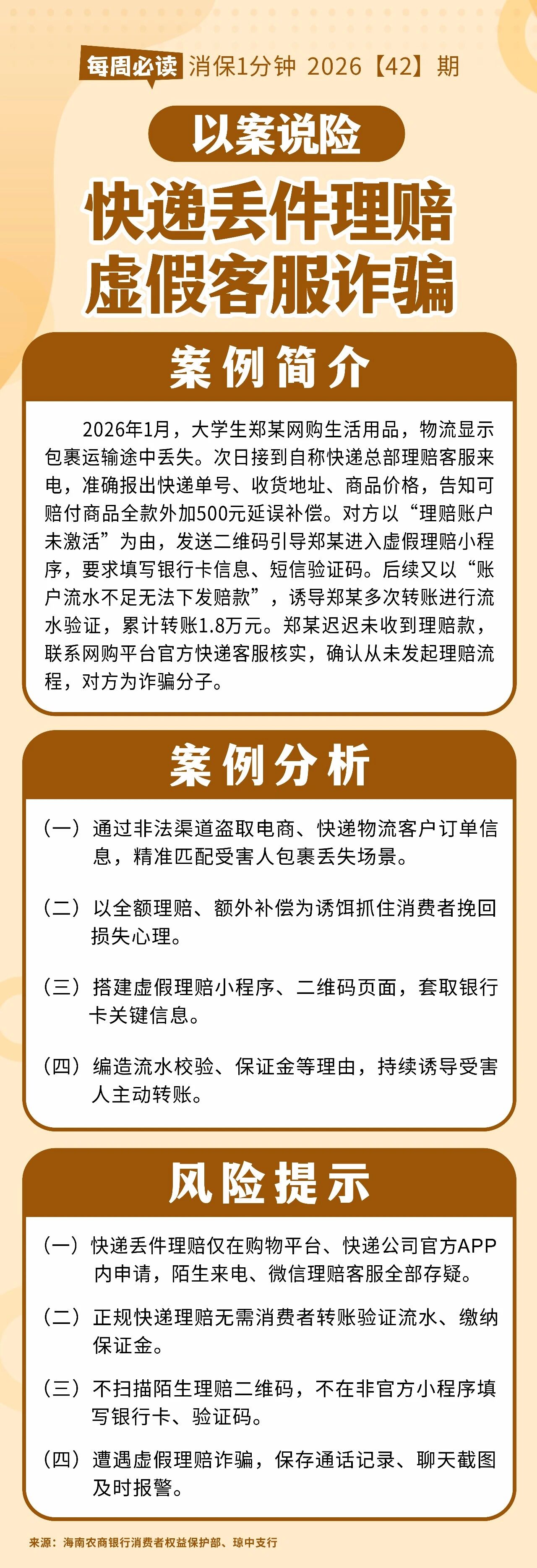 [HAI消保] 2026[42]期 以案说险  快递丢件理赔虚假客服诈骗